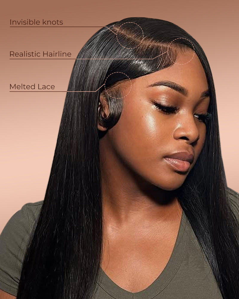 LAVISH HAIR Straight 13x4 Lace Frontal Wig Natural Black Human Hair Wig