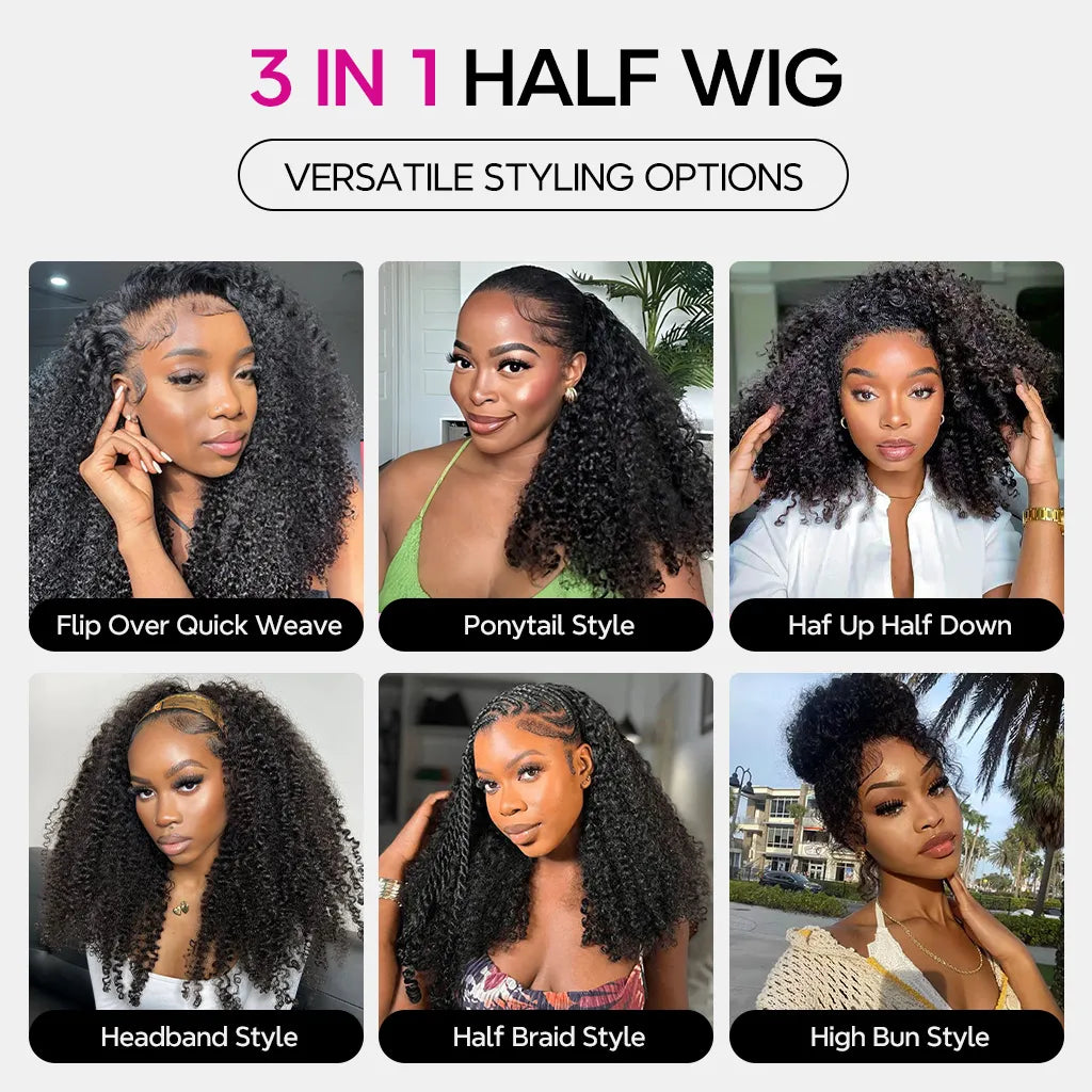 LAVISH HAIR Kinky Curly Half Wig Flip Over Wig 3 IN 1 Quick Install